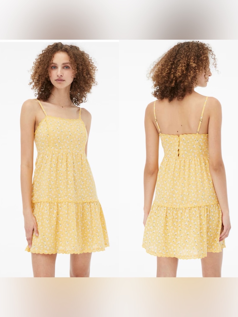 Aeropostale Yellow Floral Square Neck Tiered Babydoll Dress Size Small